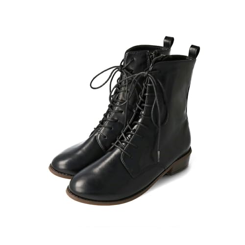 [メヌエ] レースアップ ミドルブーツ[3.5cmヒール] レディース 歩きやすい 編み上げ レースアップ 簡易防水 晴雨兼用 サイドジップ 1020 L(24.0～24.5cm)